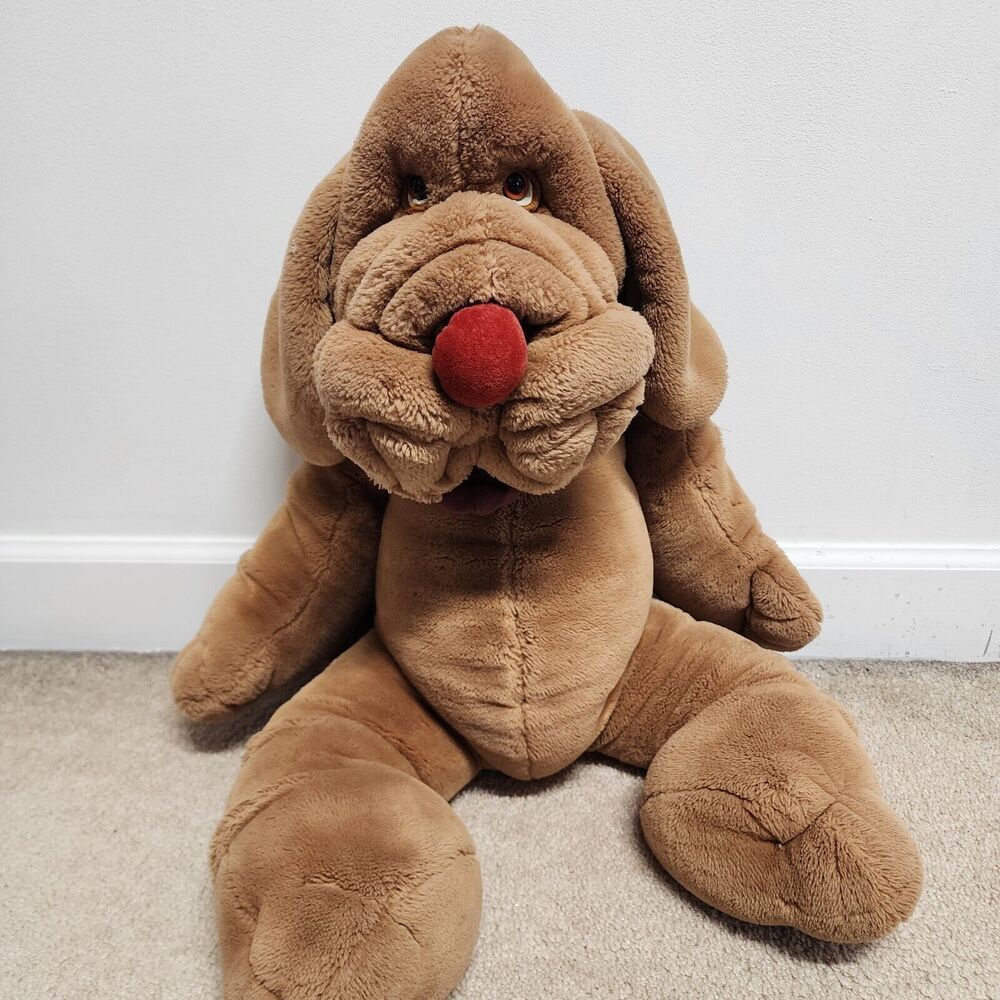 Vintage Ganzbros Wrinkles Dog Puppet Jumbo Plush 28" Brown Red Nose 1340724 1981